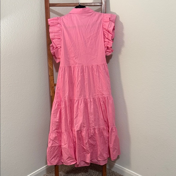 Crown & Ivy Pink Tiered Button Down Ruffled Sleeve Cotton Maxi Dress Size LG 🩷 - Picture 3 of 5